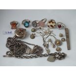 A bag of various silver marcasite rings, chains etc., 139g