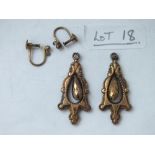 A pair of 9ct Victorian gold mounted ear pendants (loose top) 3.2g