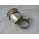 A group of three napkin rings, one Sheffield 1940