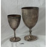 A Victorian engraved goblet – London 1866 and another larger – B’ham 1922, both relating to