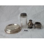 A silver top jar and two Eastern items etc.,