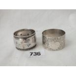A foliage engraved napkin ring 1888 and another