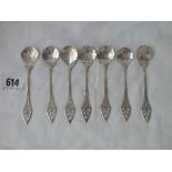 A set of seven Eastern silver coffee with leaf shaped bowls