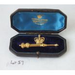 A gold Royal brooch in the form of mace crown inscribed from the King of the Belgium’s 1888 M.M (bar