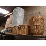 4 VARIOUS WICKER BASKETS - 3 BROWN & 1 WHITE