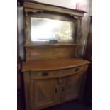 UNUSUAL CARVED PINE SIDEBOARD WITH MIRRORED BACK & CUPBOARDS UNDER