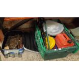 CARTON WITH BOW SAWS, PETROL CANS & OTHER BUILDING MATERIALS, CAMPING GAS STOVE & CASE WITH