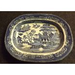 BLUE & WHITE WILLOW PATTERNED MEAT PLATTER