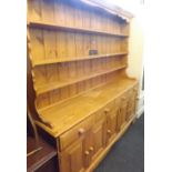 LARGE PINE DRESSER WITH SHELVING, CUPBOARDS & DRAWERS