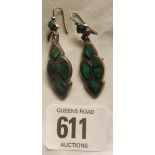 PAIR VICTORIAN SILVER AND MALACHITE EARRINGS