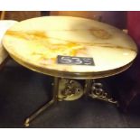 HEAVY CIRCULAR ONYX TABLE WITH BRASS EDGING & LEGS