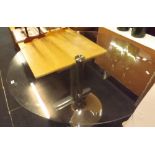 CIRCULAR GLASS TOPPED DINING TABLE WITH CHROME PEDESTAL