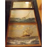 PAIR OF F/G MARITIME PRINTS & A WOODEN FRAMED MIRROR
