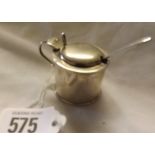 SILVER DRUM MUSTARD WITH SPOON & BLUE LINER – BIRMINGHAM 1900