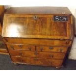 ANTIQUE WALNUT BUREAU FEATHER EDGE INLAY, FITTED INTERIOR – RENEWED VENEERED TOP