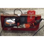RED METAL CARRIER WITH BLACK & DECKER POWER DRILL, VARIOUS BOXED DRILLS & MINI GRINDER SET