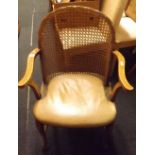 UPHOLSTERED CARVER CHAIR WITH WICKER BACK (A/F)