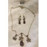 EDWARDIAN SILVER PASTE NECKLACE & MATCHING EARRINGS