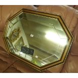 GOOD QUALITY OCTAGONAL FRAMED MIRROR WITH LEADED GLASS INSET