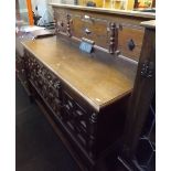 FINE QUALITY CARVED SIDEBOARD WITH CUPBOARDS, DRAWERS, BRASS DROP HANDLES & BARLEY TWIST LEGS (