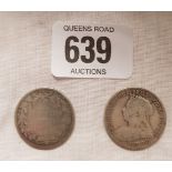 VICTORIAN SILVER SHILLINGS 1885 & 1899