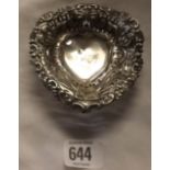 A VICTORIAN SILVER HEART SHAPED BON BON DISH 4½" LONG - ALSO B'HAM 1889