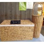 STALL WICKER BASKET & A RUSH LAUNDRY BASKET