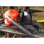 1 RED AIR BLOWER & 2 VARIOUS HAND HELD STEAMERS