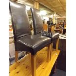 PAIR OF BROWN FAUX LEATHER DINING CHAIRS