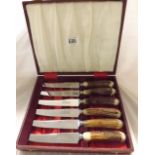 CASED SET OF STAG HORN HANDLED KNIVES