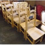 SET OF 6 HEAVY PINE DINING CHAIRS PLUS 2 MATCHING CARVERS