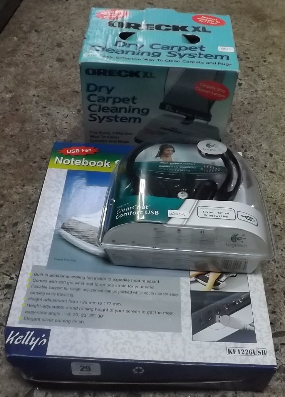 DRY CARDEX CLEANER, LOGI TECH HEADPHONES, NOTE BOOK STANDS