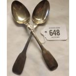 A PAIR OF WILLIAM IV IRISH SILVER TEA SPOONS - DUBLIN 1836