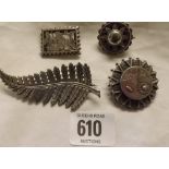 FOUR VICTORIAN SILVER BROOCHES ETC