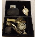 SMALL JEWELLERY BOX CONTAINING W.D MARKED 1917 COMPASS, A MAP READER AND OTHER BRIC-A-BRAC