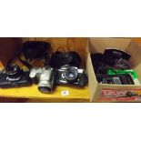 ONE FUJICAST 605 CAMERA, FUJI FINE PIX AND A PENTAX SPOT MATIC CAMERA'S WITH ACCESSORIES