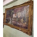 LARGE GILT FRAMED OIL ON CANVAS OF A STREET EVENING SCENE