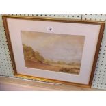 WATERCOLOUR (ARTIST UNKNOWN) OF A COUNTRYSIDE PLOUGHING SCENE