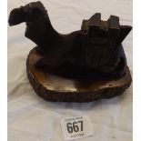 CARVED WOODEN CAMEL INK WELL MARKED JERUSALAM