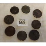 EIGHT GEORGIAN HALF PENNIES