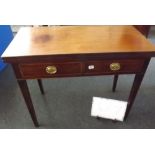 ANTIQUE MAHOGANY TEA TABLE WITH TWO DRAWERS & BRASS DROP HANDLES