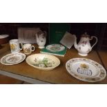 BOXED ROYAL DOULTON CHRISTMAS PLATE. ROYAL DOULTON DISH, AYNSLEY TEA POTS AND OTHER CHINAWARE