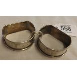 A PAIR OPF SILVER 'D' SHAPED NAPKIN RINGS - BHAM 1937