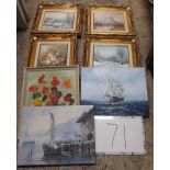 CARTON OF GILT FRAMED PAINTINGS & CANVASES