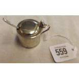 A SMALL SILVER MUSTARD POT WITH SPOON & LINER - B'HAM 193?