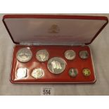 CASED SET OF COMMONWEALTH OF THE BAHAMAS COIN SET PROOF. 9 COINS, 2 DOLLARS DOWNWARDS