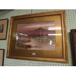 GILT FRAMED WATERCOLOUR BY EUSTACE A TOZER OF A MOORLAND SCENE OF MOUNTAINS AND LAKE