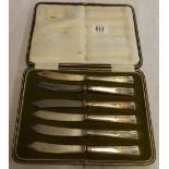 BOX SET OF SILVER HANDLED CERT KNIVES IN CASE