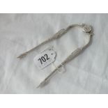 Good pair of Georgian sprung sugar tongs with chased decoration by WB