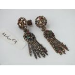 PAIR OF ANTIQUE DIAMOND & STONE SET DROP EARRINGS